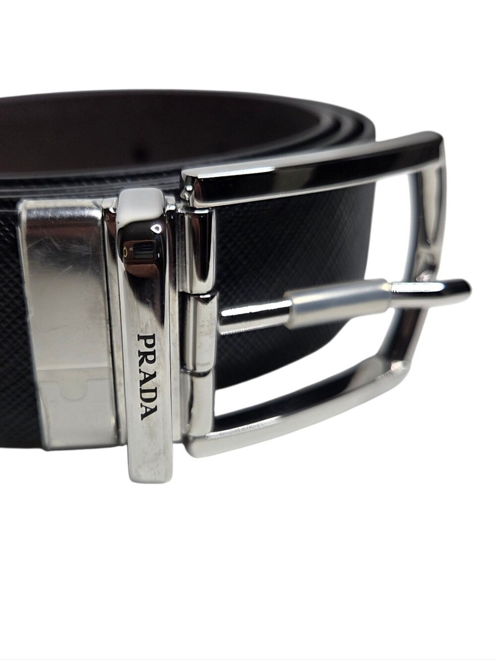 Prada Saffiano Reversible Leather Belt - Black/Brown - Picture 4 of 9